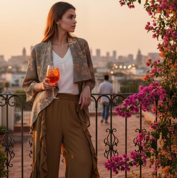 Anthropologie Solitaire Faux Suede Floral Open Front Jacket Women's Size Large - Picture 9 of 9